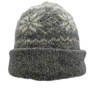 Vintage Heathered Gray Wool Blend Knit Beanie Winter Hat Fair Isle Nordic Ski